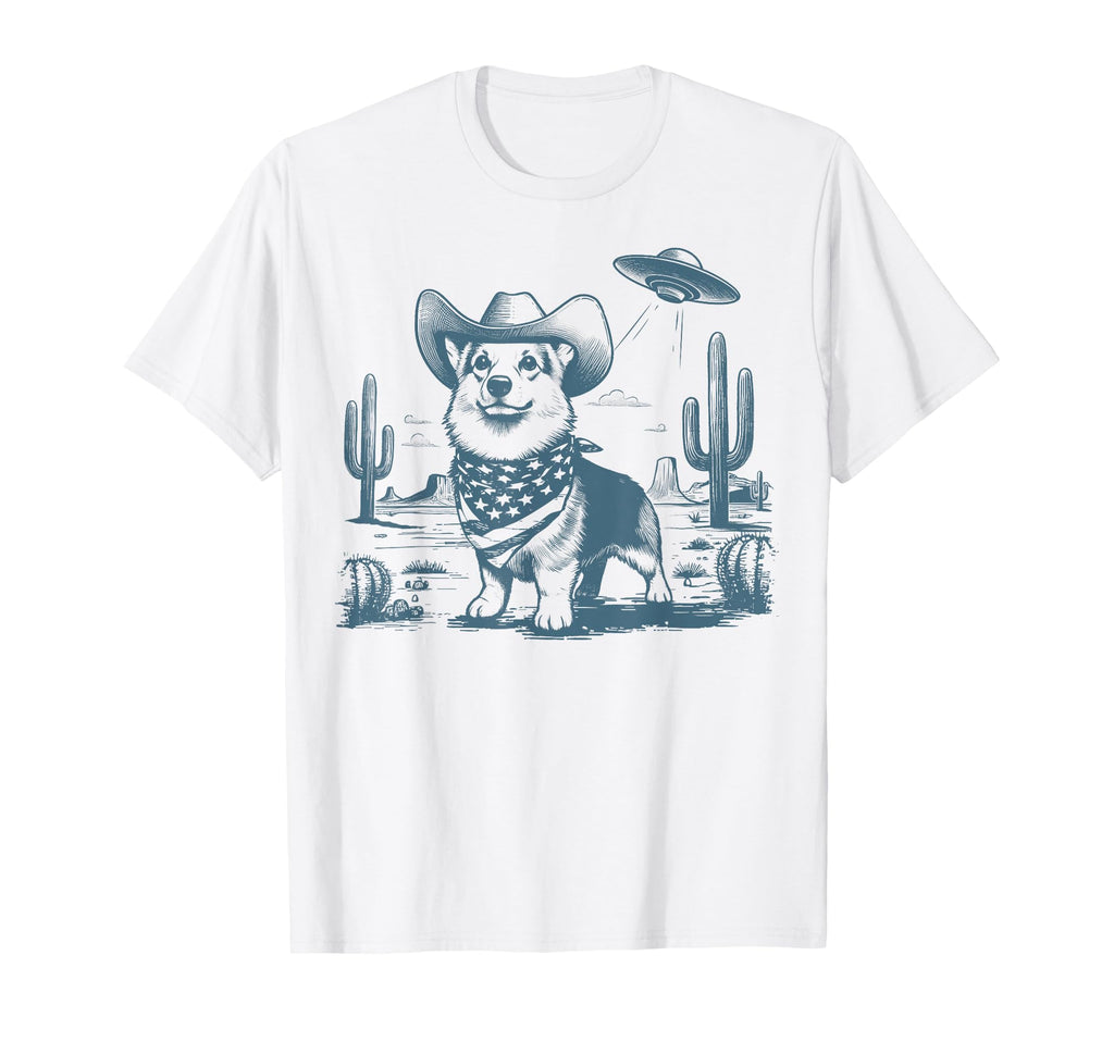 Western Cowboy Corgi Ufo Alien Rustic T-Shirt - Minimalist Print for Adults - T-Shirt, Sweatshirt, Hoodie