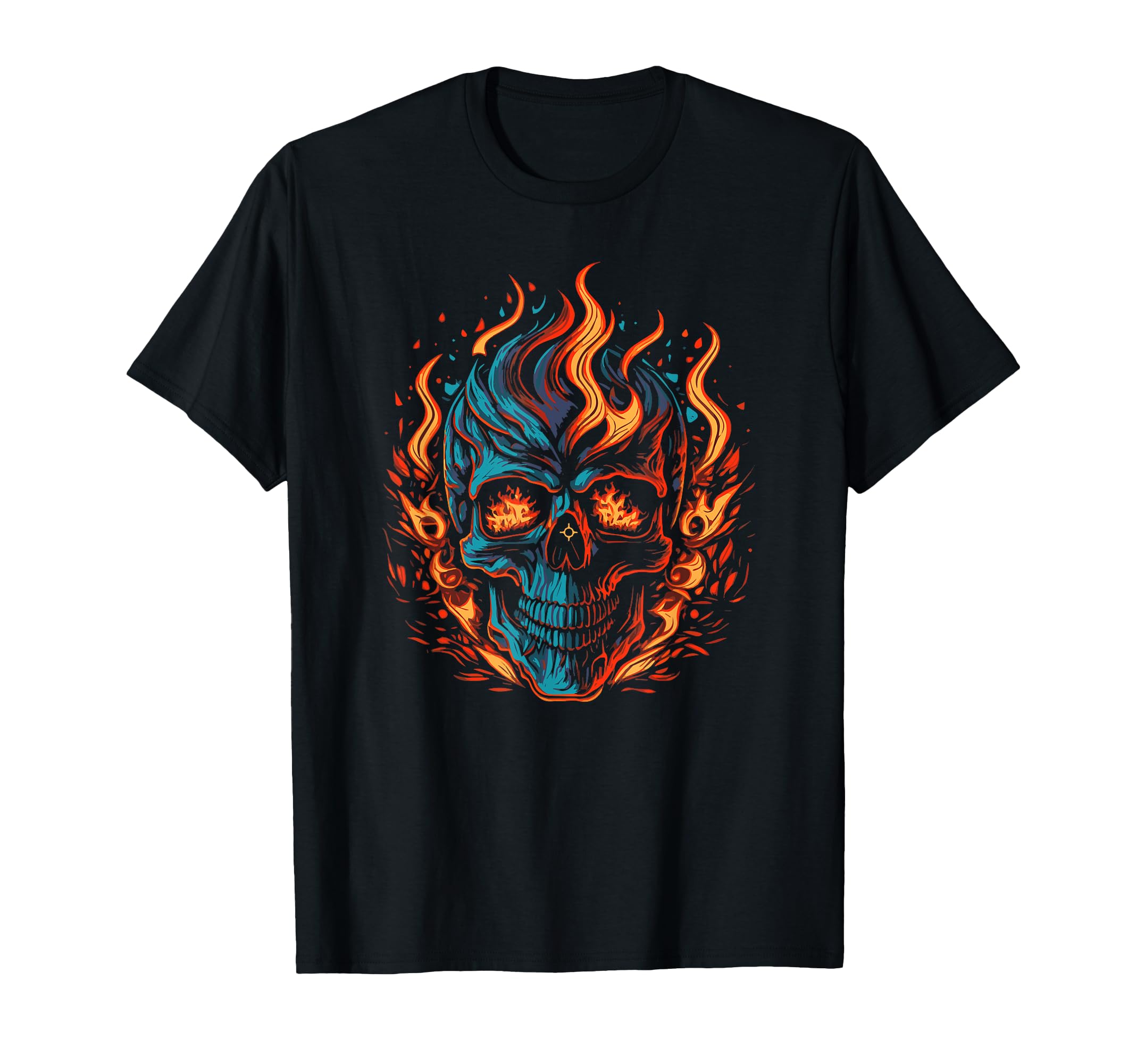 Fiery Flaming Skull Awesome Motorcycle T-Shirt - Custom Art Print Men Women - T-Shirt, Sweatshirt, Hoodie