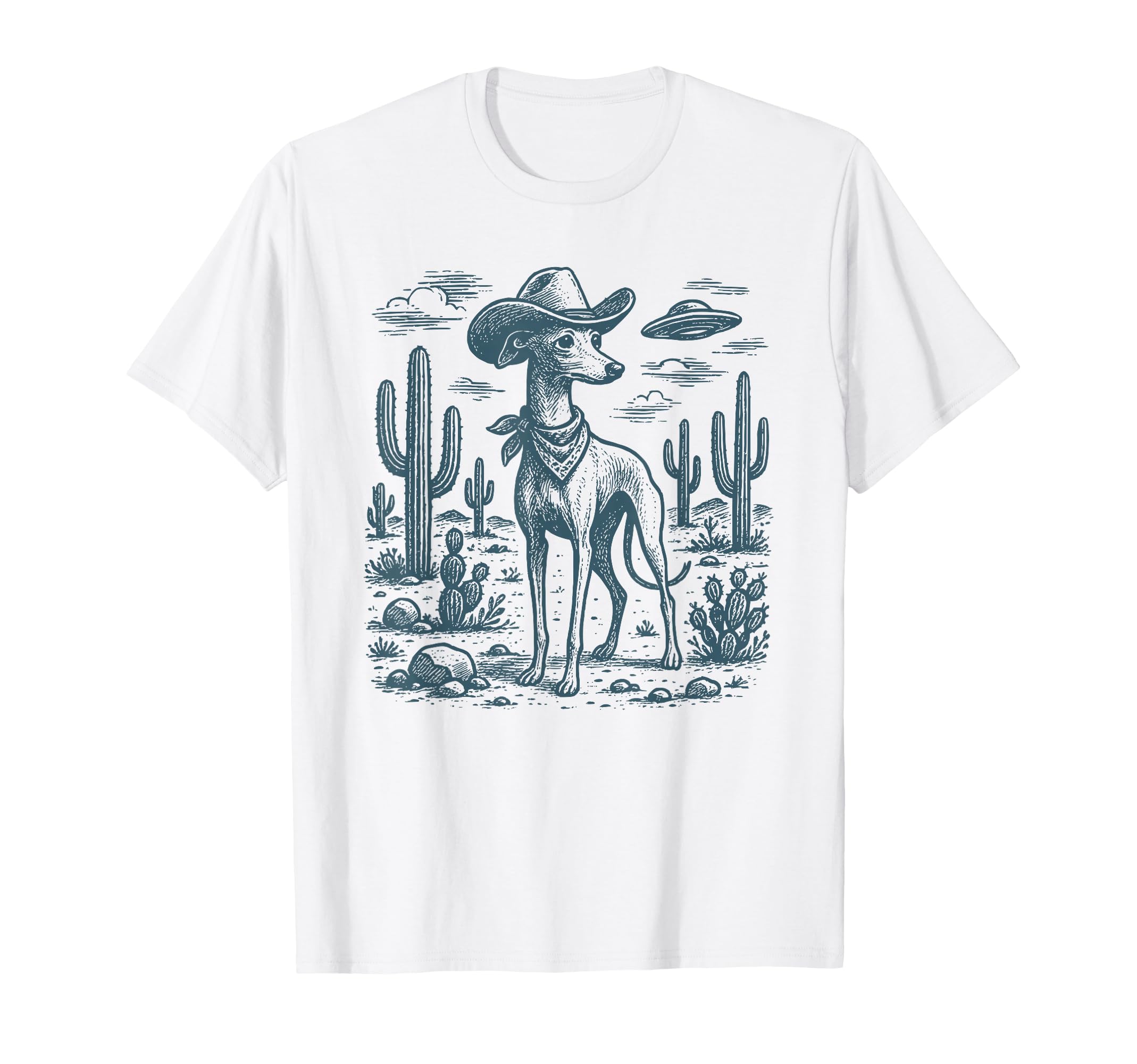Italian Greyhound Cowboy Ufo Whippet T-Shirt - Minimalist Print Unisex - T-Shirt, Sweatshirt, Hoodie