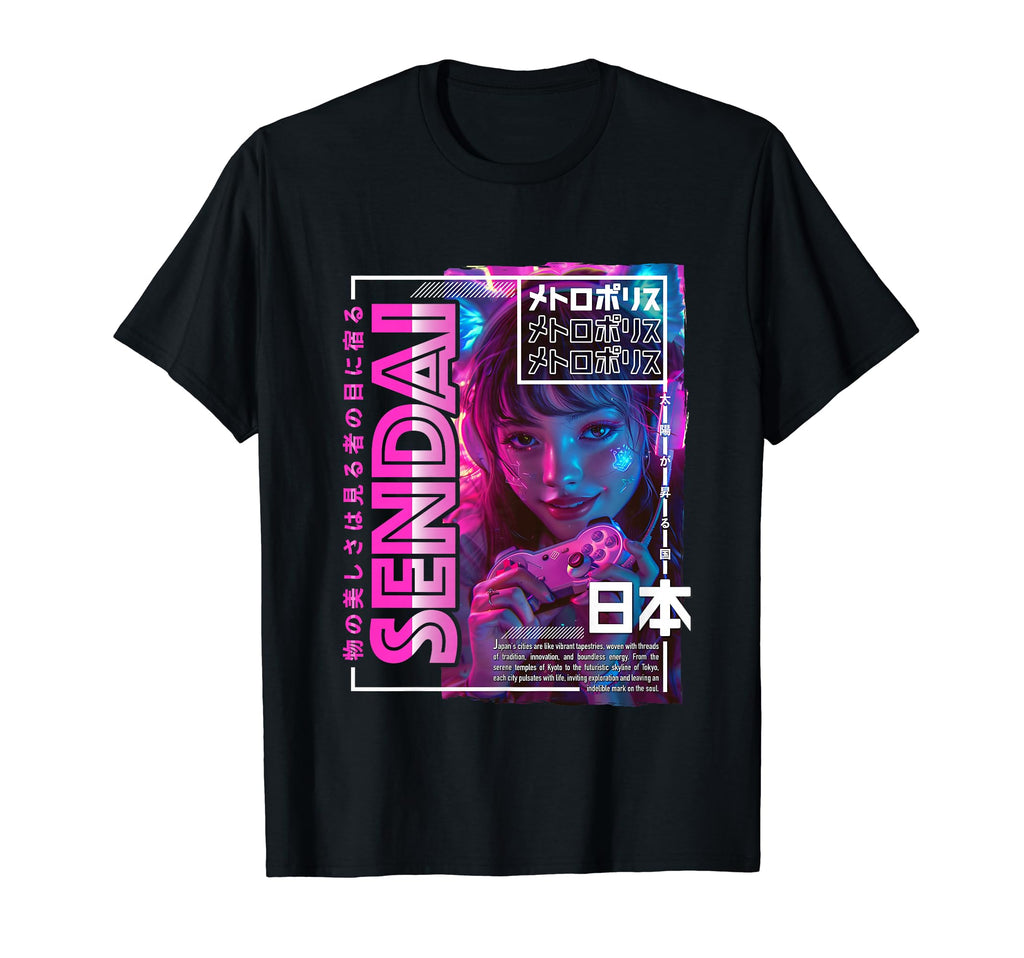 Sendai City 80S Synthwave E Japan Sendai T-Shirt - Graphic Print Men Women - T-Shirt, Sweatshirt, Hoodie