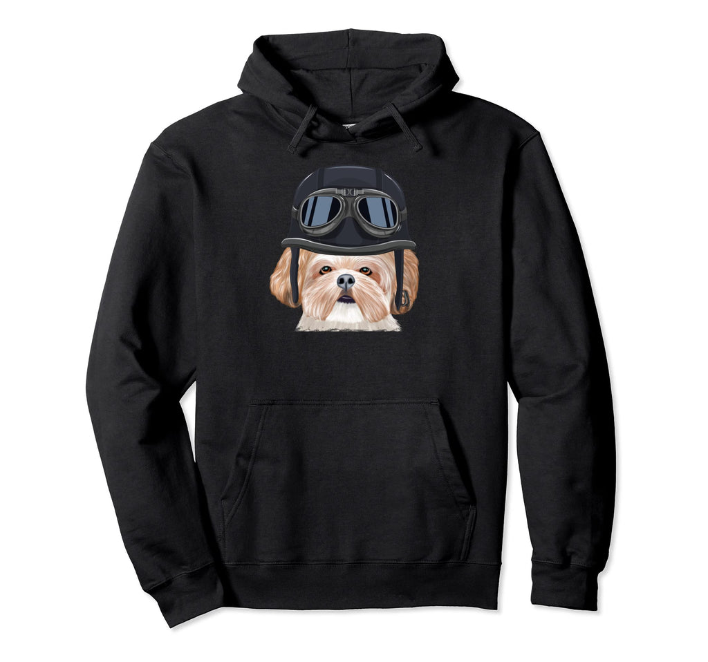 Funny Motorcycle Helmet Shih Tzu Hoodie - Unique Graphic Unisex - T-Shirt, Sweatshirt, Hoodie