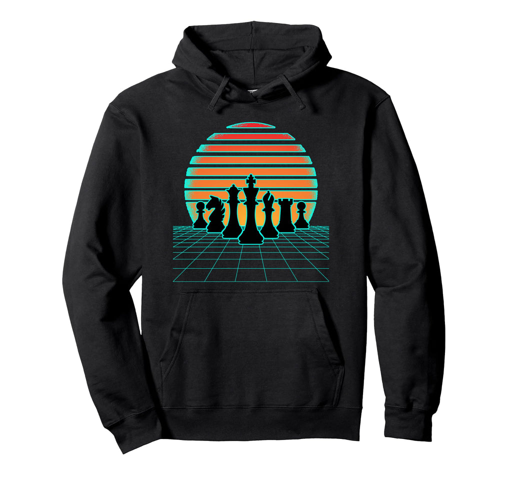 Retrowave Chess Pieces Aesthetic 80S Hoodie - Streetwear Style Men Women - T-Shirt, Sweatshirt, Hoodie