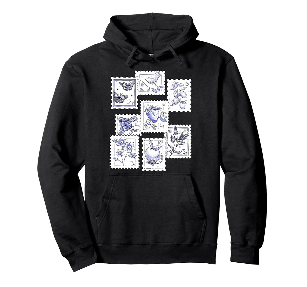 Postage Stamp Pattern Flower Hoodie - Casual Everyday Wear Men Women - T-Shirt, Sweatshirt, Hoodie