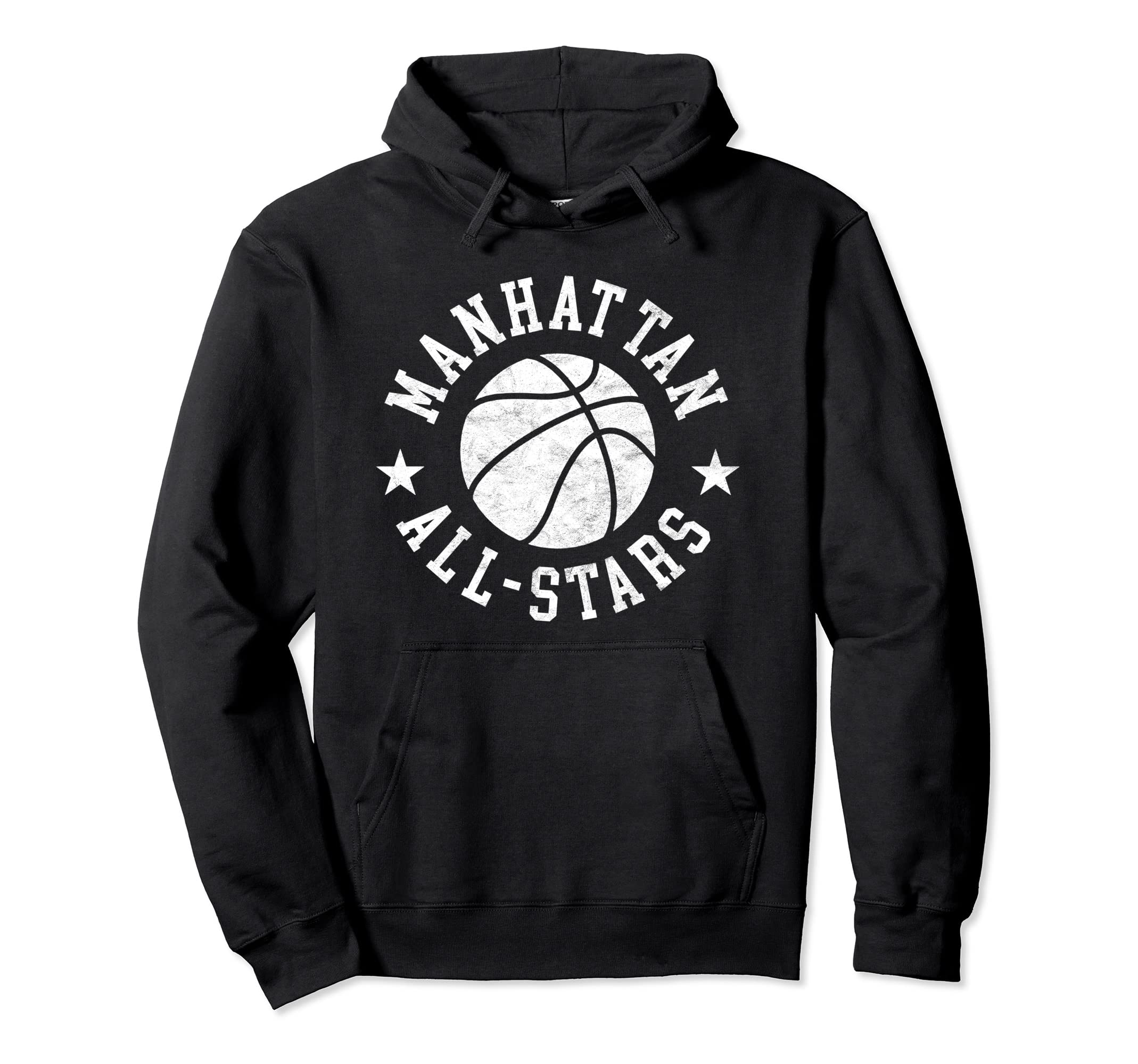 Manhattan All Stars Distressed 80S Hoodie - Novelty Apparel Men Women - T-Shirt, Sweatshirt, Hoodie
