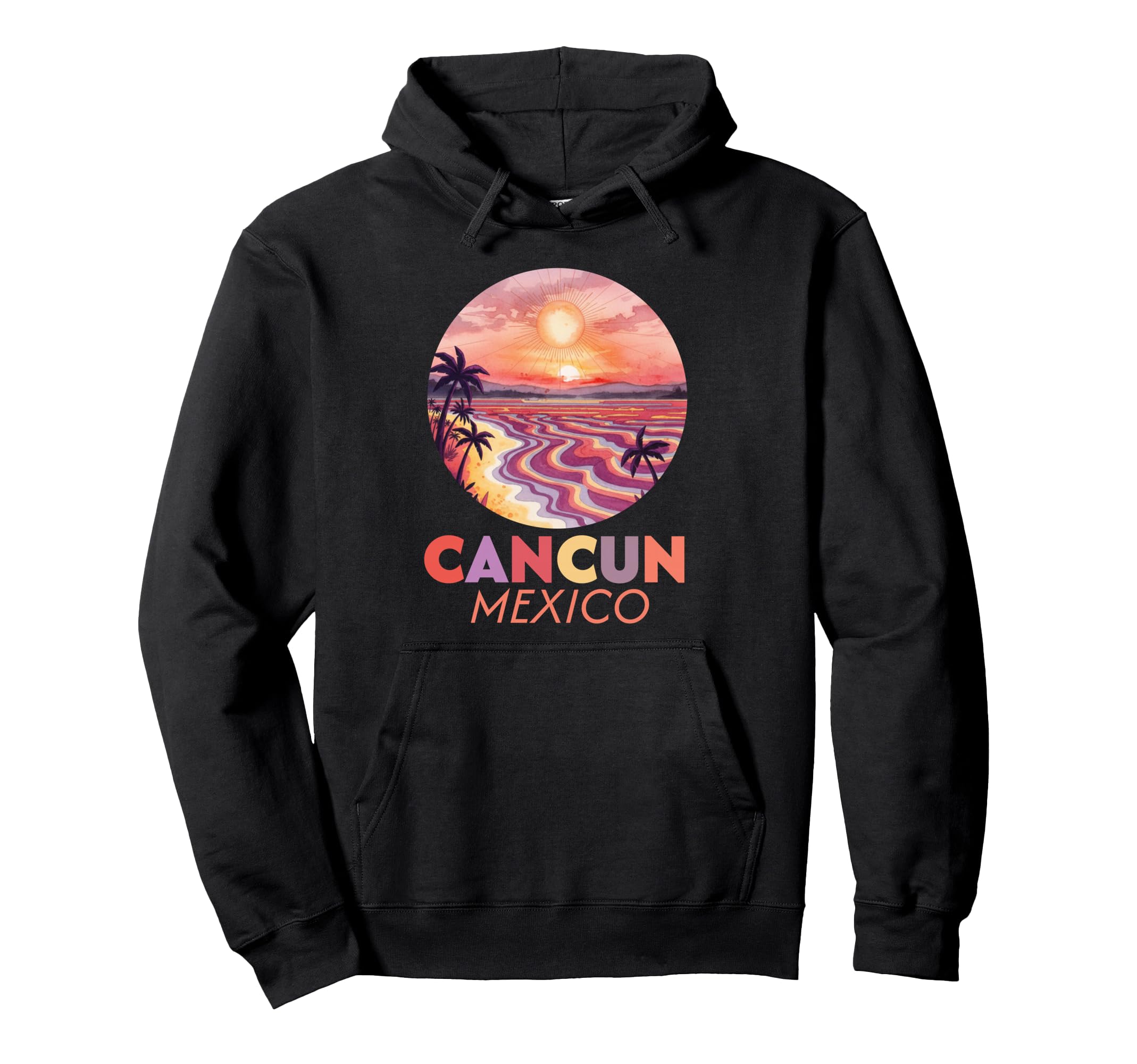 Cancun Mexico Sunset Tropical Beach Hoodie - Minimalist Print for Adults - T-Shirt, Sweatshirt, Hoodie