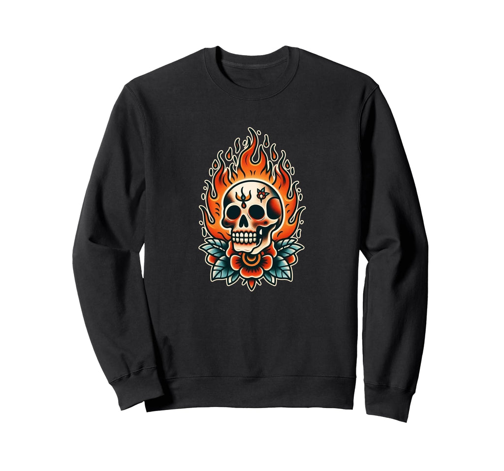 Flaming Skull Rebirth Tattoo Art Sweatshirt - Streetwear Style Unisex - T-Shirt, Sweatshirt, Hoodie
