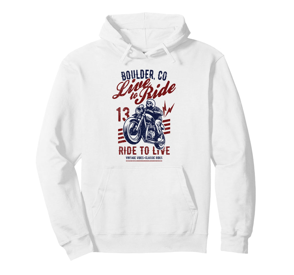 Boulder Colorado Usa Motorcycle Hoodie - Aesthetic Graphic for Adults - T-Shirt, Sweatshirt, Hoodie