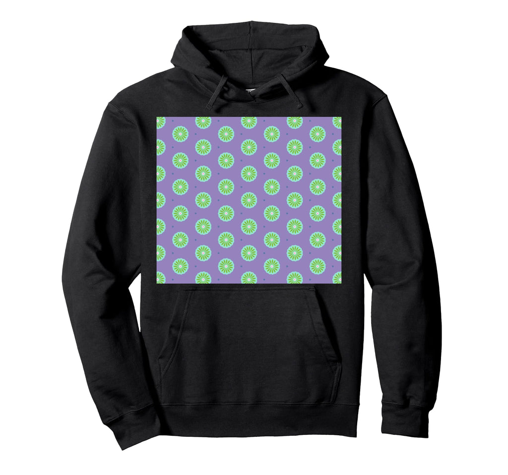 Green Purple Floral Geometric Pattern Hoodie - Unique Graphic Men Women - T-Shirt, Sweatshirt, Hoodie