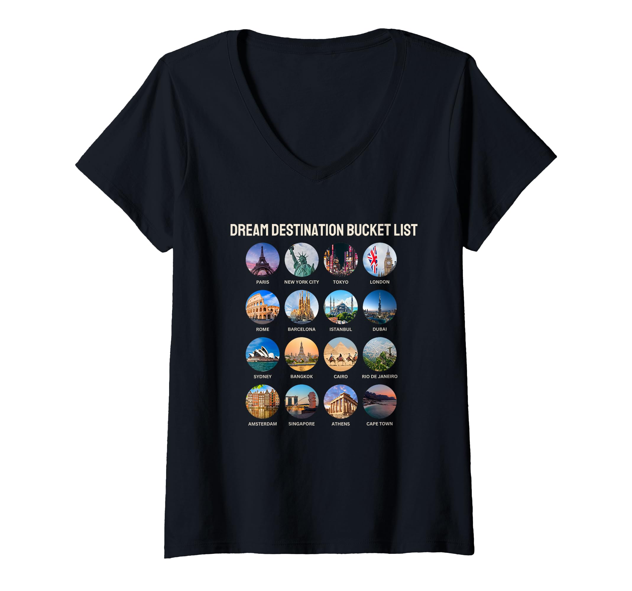 Womens Checklist Dream Destination Bucket T-Shirt - Graphic Print Unisex - T-Shirt, Sweatshirt, Hoodie