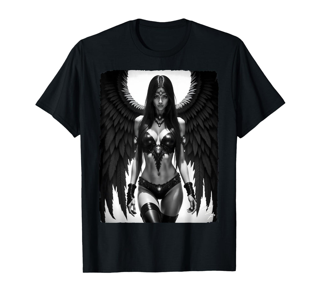 Sexy Fallen Angel Demon Devil Pinup B W T-Shirt - Trendy Graphic Unisex - T-Shirt, Sweatshirt, Hoodie