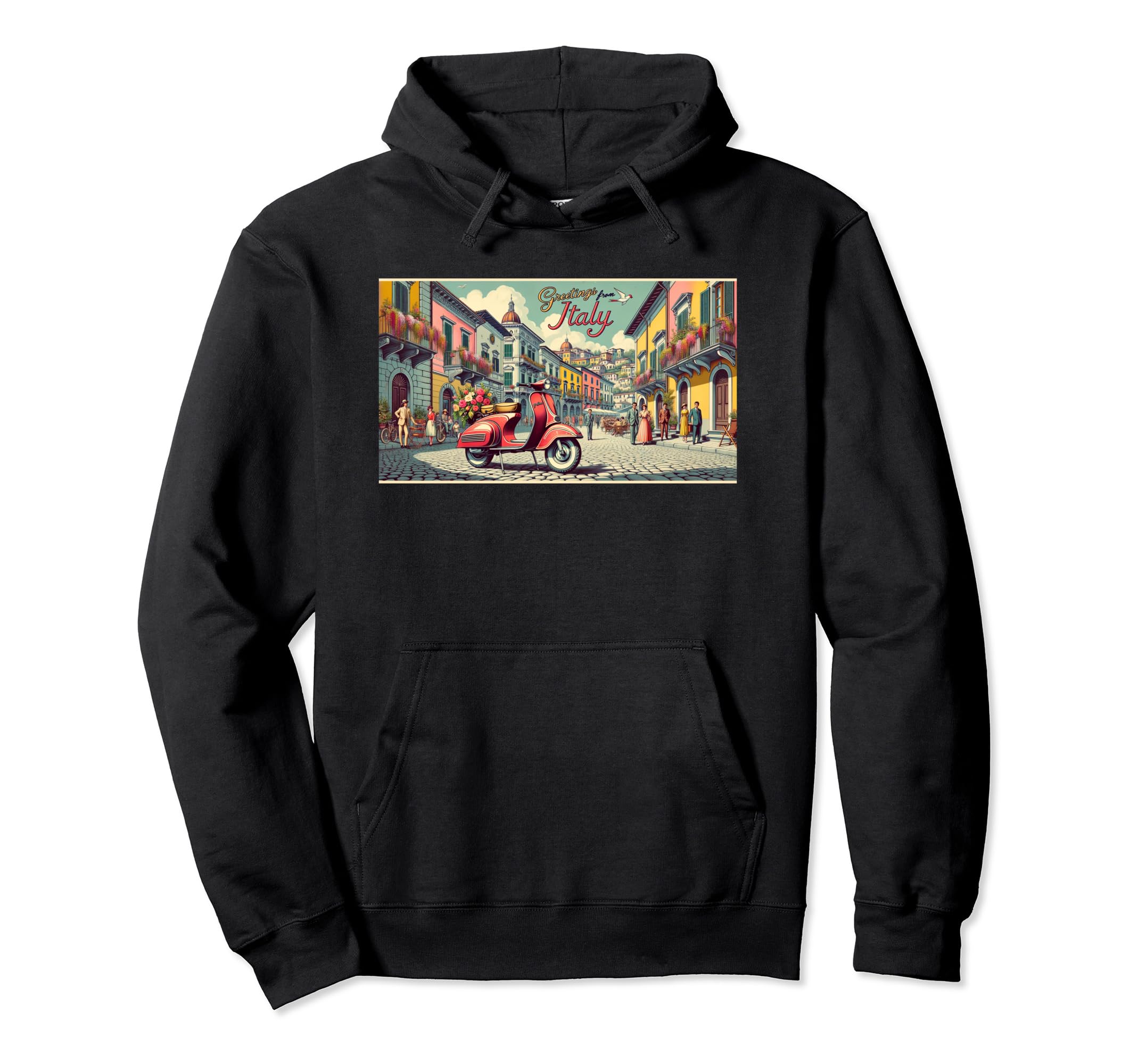 Postcard Italian Scooter Piazza Hoodie - Casual Everyday Wear Men Women - T-Shirt, Sweatshirt, Hoodie