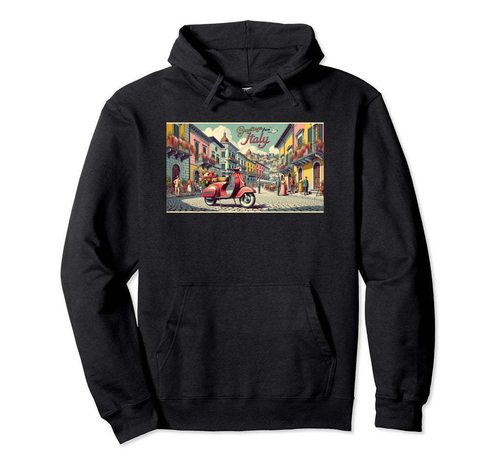 Postcard Italian Scooter Piazza Italy Hoodie - Unique Graphic Men Women - T-Shirt, Sweatshirt, Hoodie