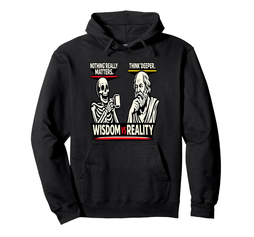 Skeleton Vs Socrates Funny Philosophy Hoodie - Graphic Print for Adults - T-Shirt, Sweatshirt, Hoodie