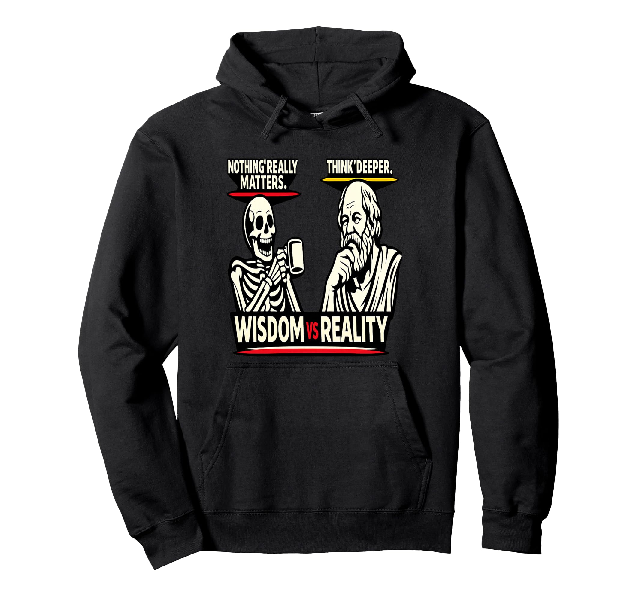 Skeleton Vs Socrates Funny Philosophy Hoodie - Graphic Print for Adults - T-Shirt, Sweatshirt, Hoodie