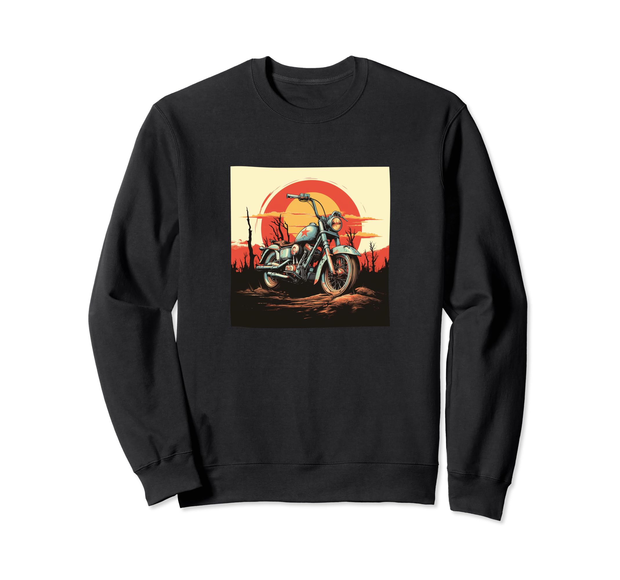 Motorcycle Distressed Sunset Sweatshirt - Trendy Graphic Men Women - T-Shirt, Sweatshirt, Hoodie