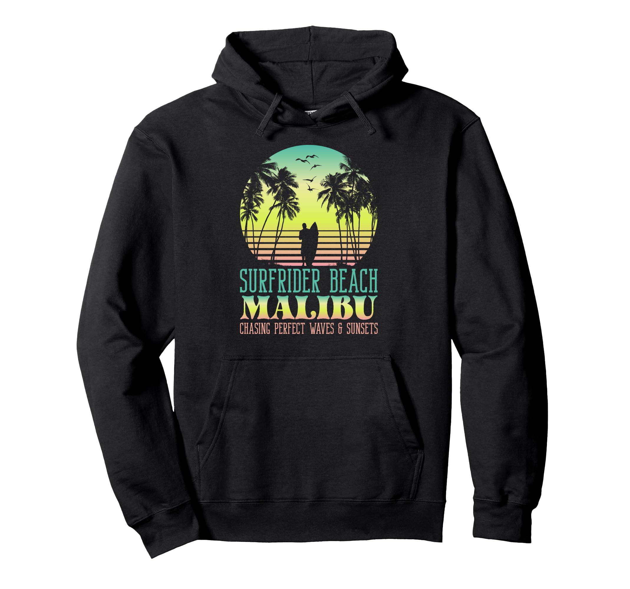 Waves Sunsets Surfrider Beach Malibu Hoodie - Trendy Graphic Unisex - T-Shirt, Sweatshirt, Hoodie