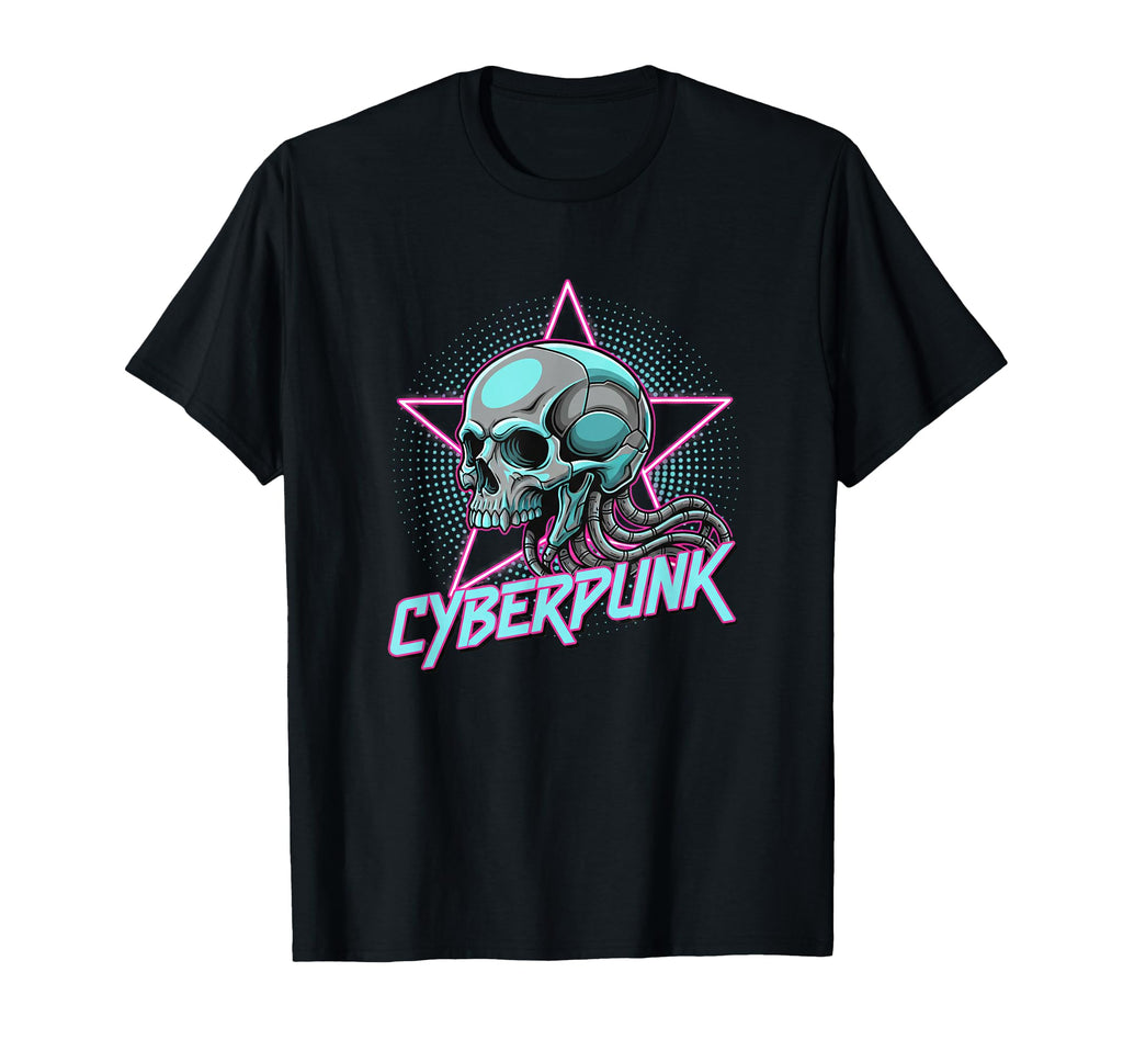Cyberpunk Skull 80S Synthwave Sci Fi T-Shirt - Minimalist Print Unisex - T-Shirt, Sweatshirt, Hoodie