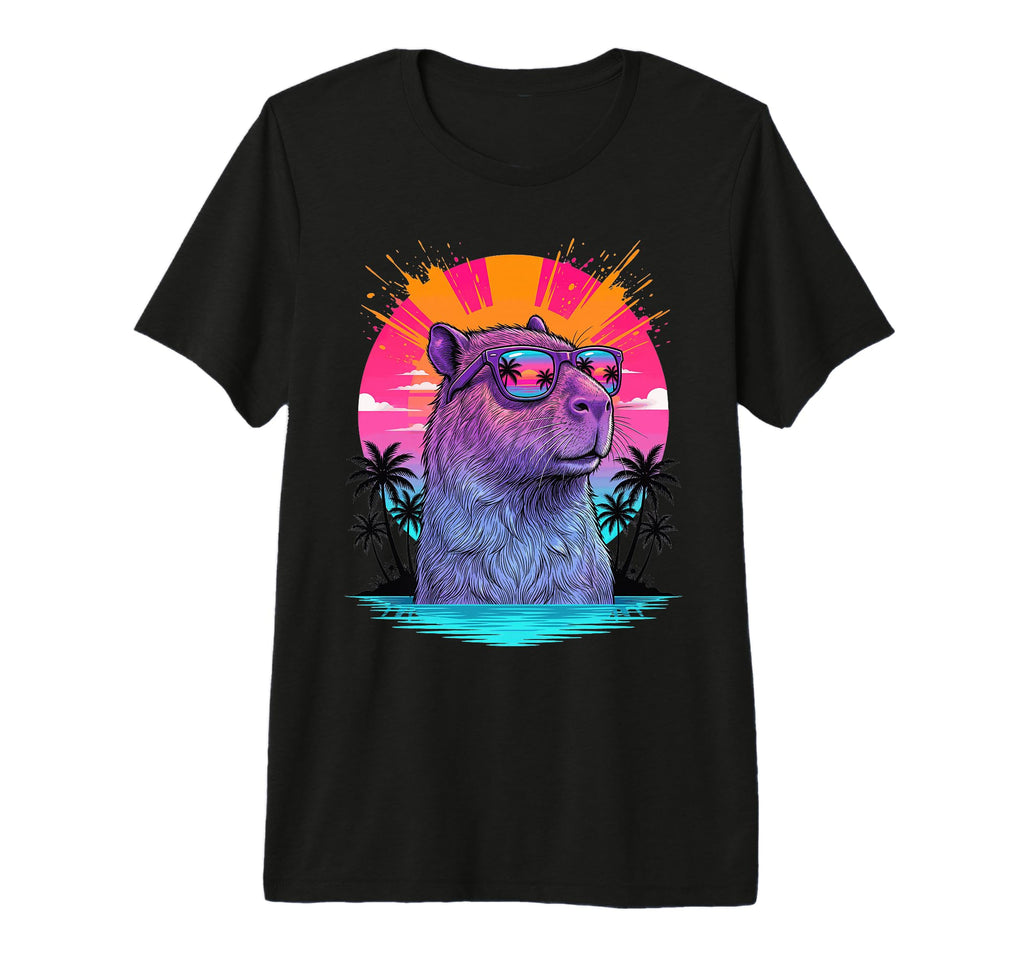Capybara Sunglasses Sunset 80S Chill T-Shirt - Custom Art Print Men Women - T-Shirt, Sweatshirt, Hoodie