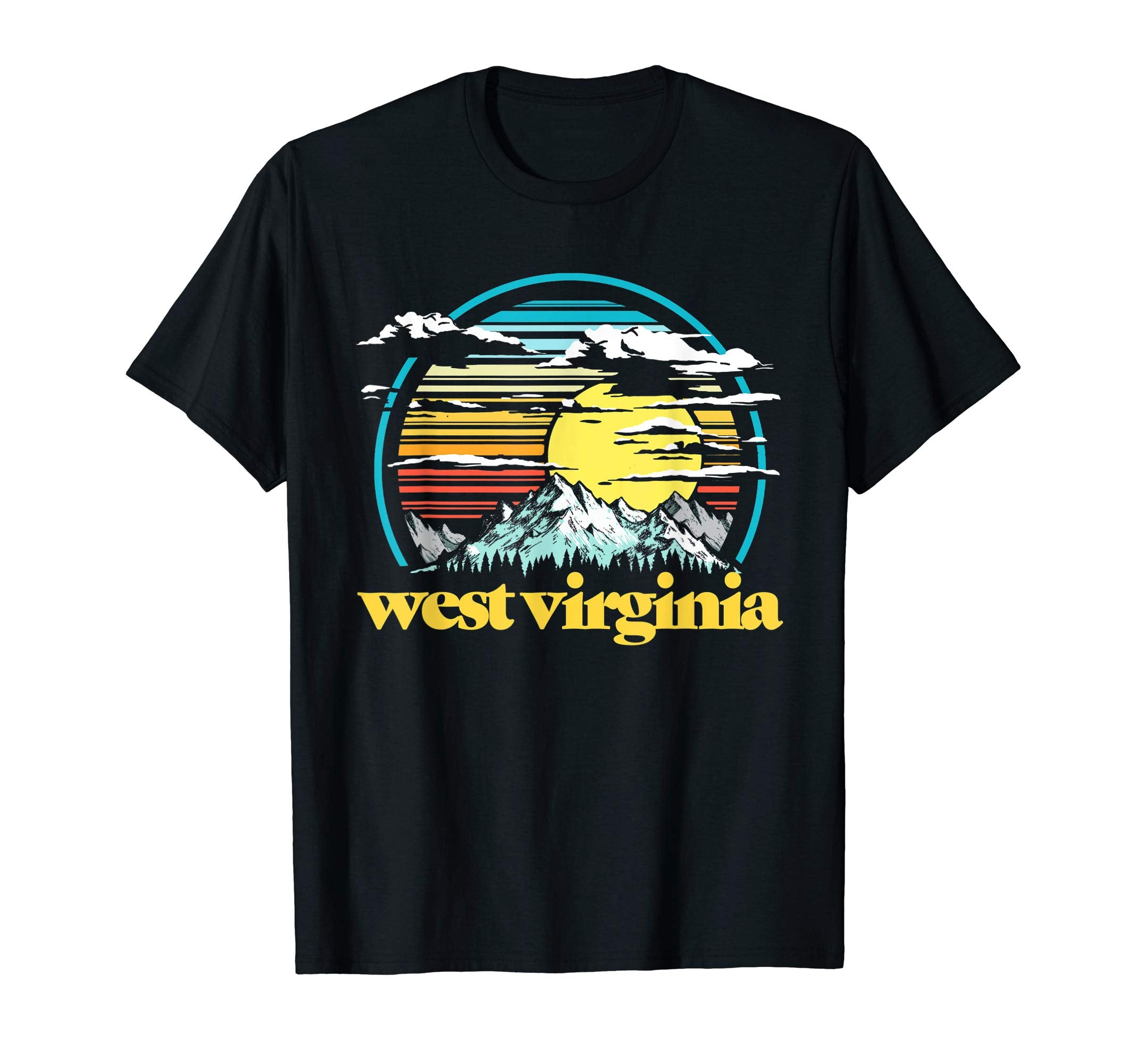 West Virginia 80S Mountains Sun T-Shirt - Novelty Apparel for Adults - T-Shirt, Sweatshirt, Hoodie