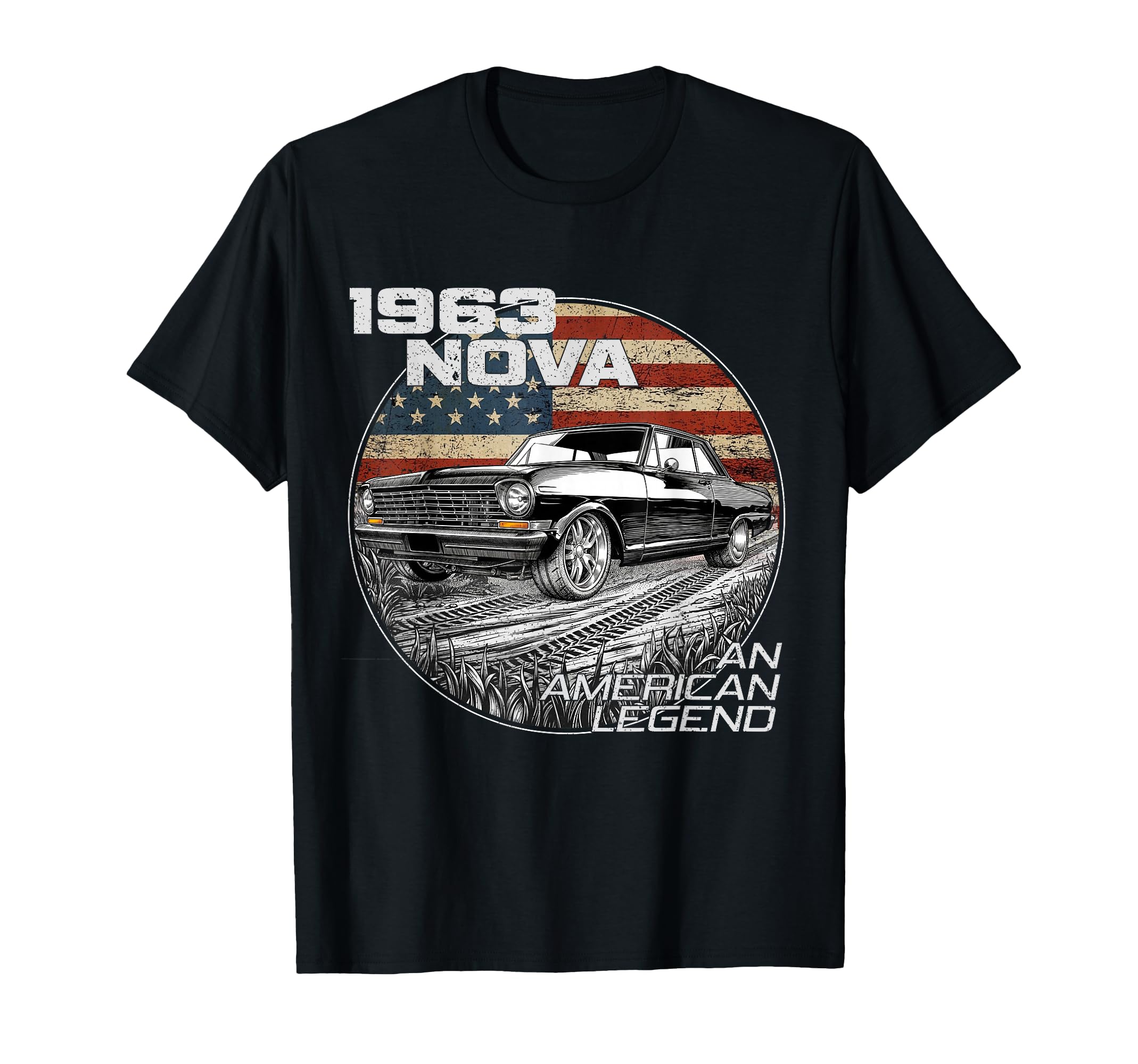 American Flag 1963 63 Nova Silhouette T-Shirt - Unique Graphic Unisex - T-Shirt, Sweatshirt, Hoodie