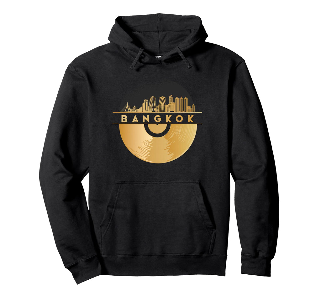 Vinyl Record Player Disco Music Skyline Hoodie - Unique Graphic Men Women - T-Shirt, Sweatshirt, Hoodie