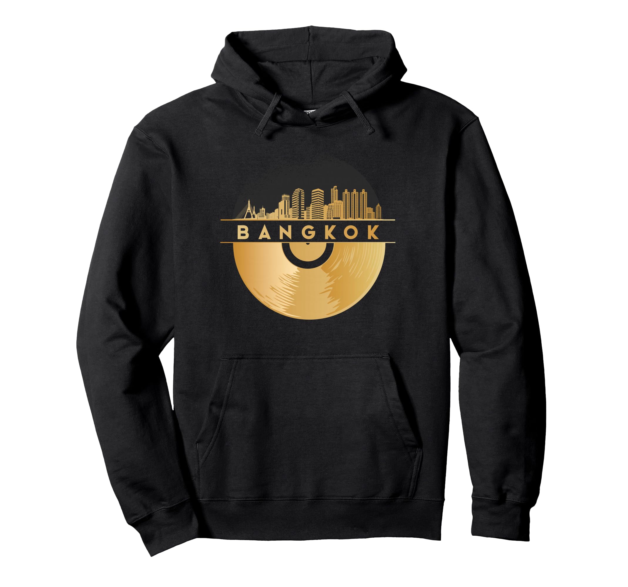 Vinyl Record Player Disco Music Skyline Hoodie - Unique Graphic Men Women - T-Shirt, Sweatshirt, Hoodie