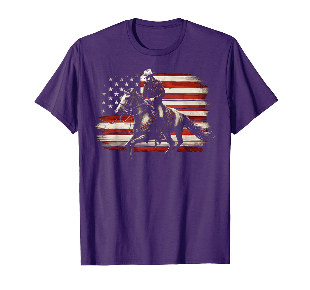 Western Cowboy 4Th July Usa Flag T-Shirt - Custom Art Print Men Women - T-Shirt, Sweatshirt, Hoodie