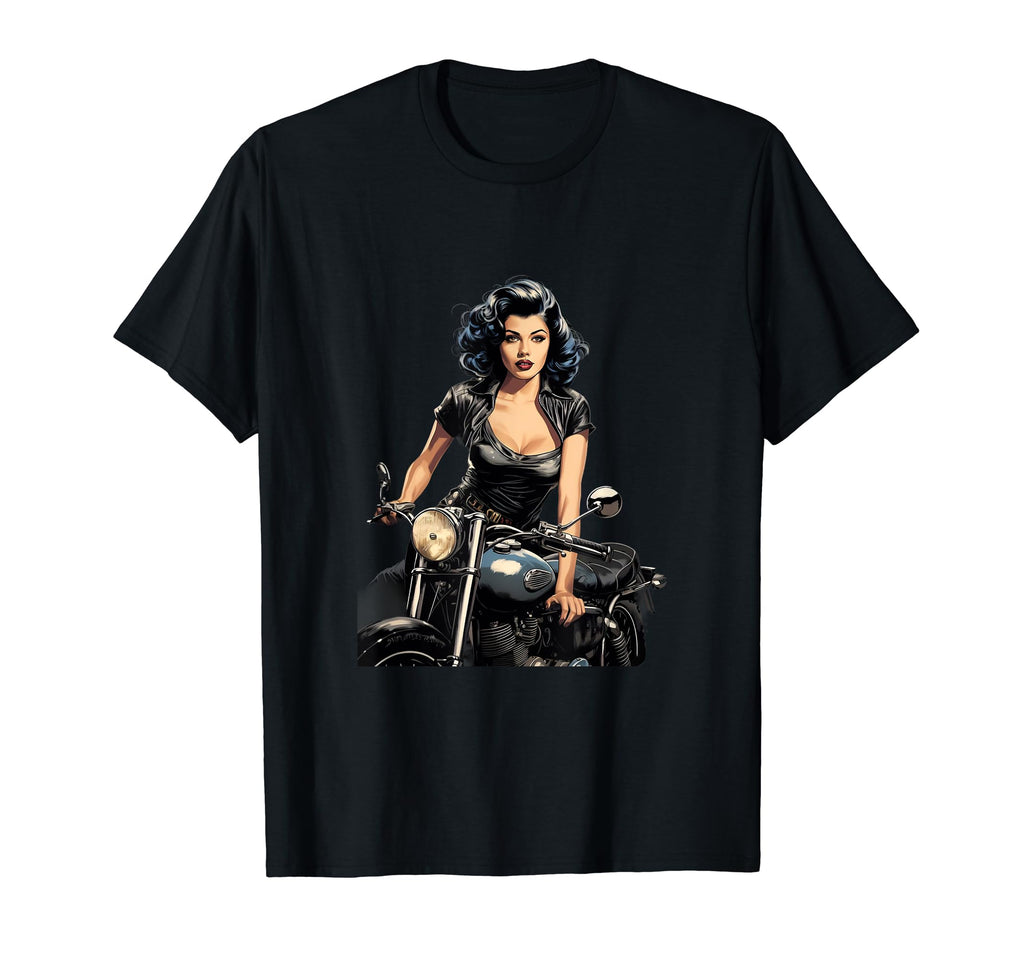 Pinup Biker Motorcycle Rider T-Shirt - Aesthetic Graphic for Adults - T-Shirt, Sweatshirt, Hoodie