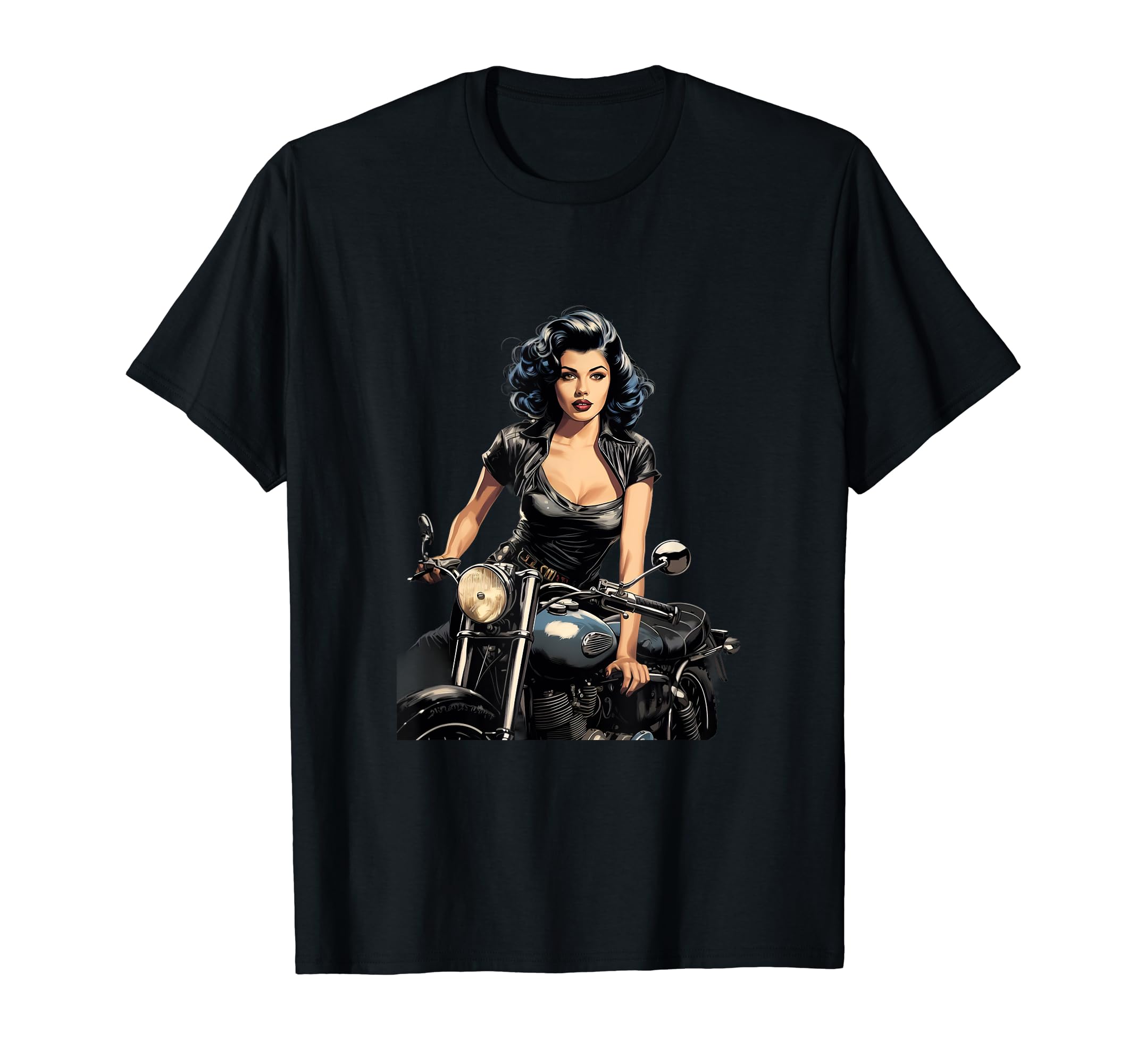 Pinup Biker Motorcycle Rider T-Shirt - Aesthetic Graphic for Adults - T-Shirt, Sweatshirt, Hoodie