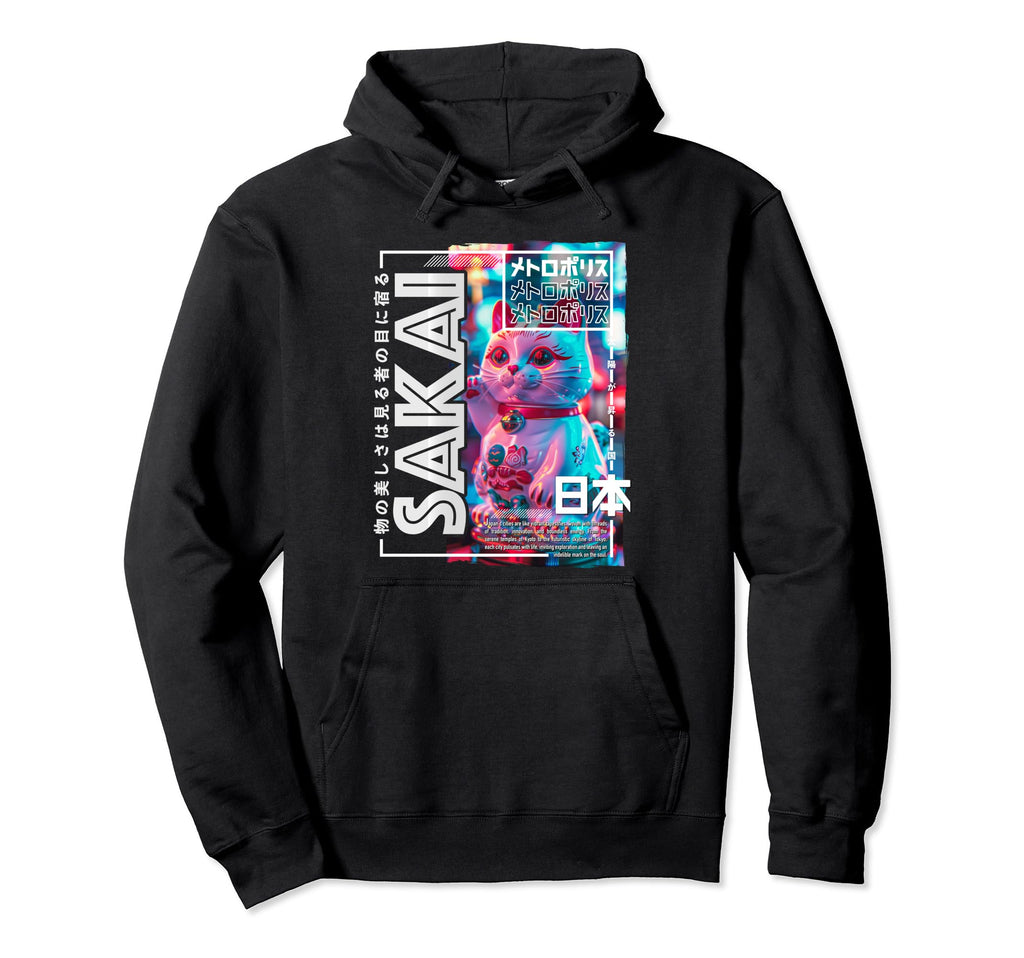 Sakai City 80S Synthwave Manekineko Hoodie - Trendy Graphic for Adults - T-Shirt, Sweatshirt, Hoodie
