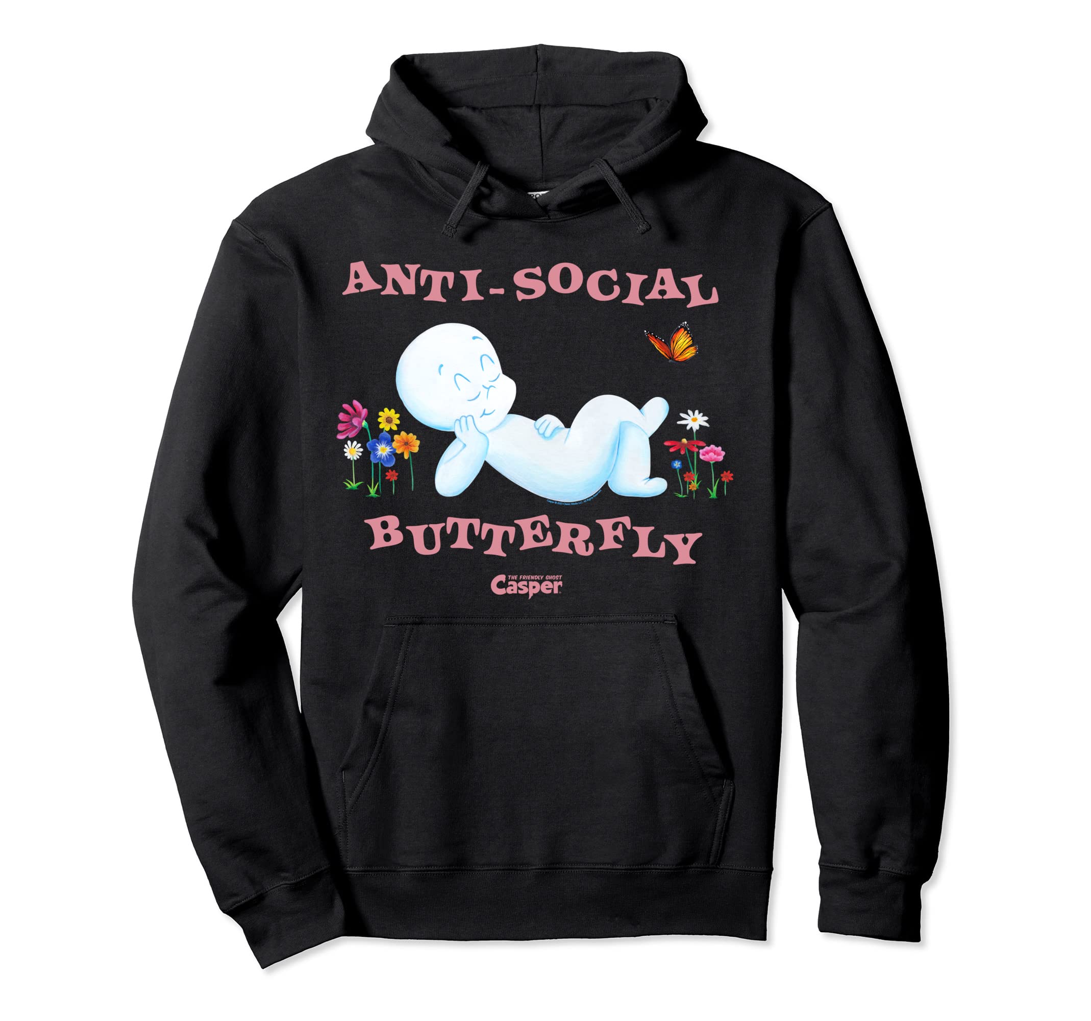 Casper Friendly Ghost Anti Social Butterfly Hoodie - Novelty Apparel Unisex - T-Shirt, Sweatshirt, Hoodie
