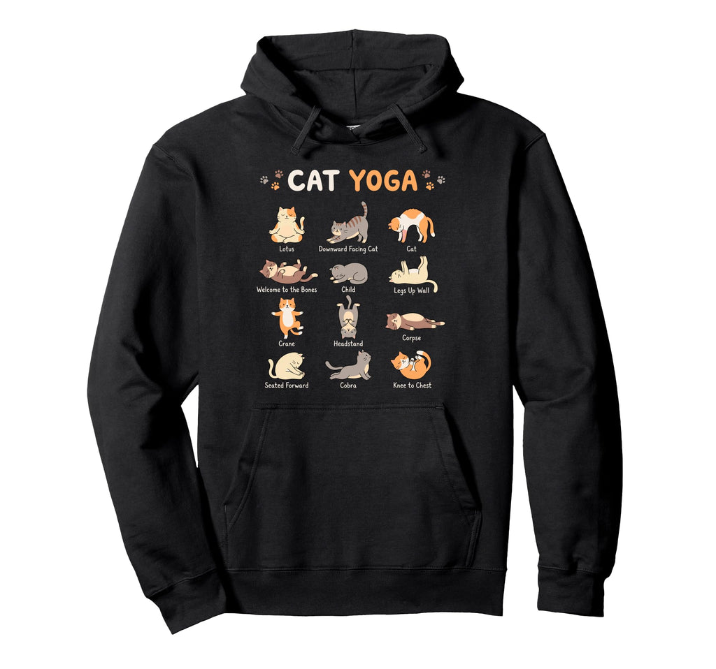 Funny Cat Yoga Poses Cats Meditation Hoodie - Minimalist Print for Adults - T-Shirt, Sweatshirt, Hoodie