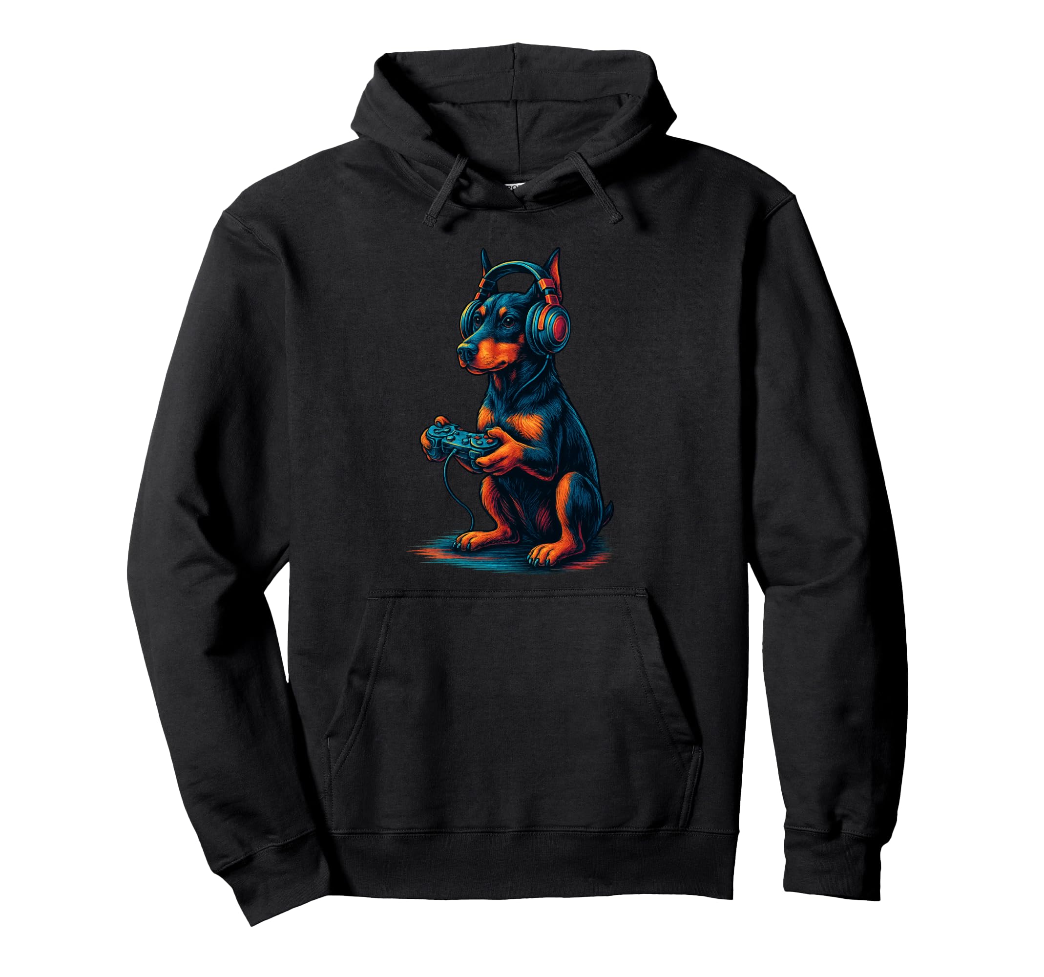 Doberman Pinscher Gamer Gaming Dog Lover Hoodie - Graphic Print for Adults - T-Shirt, Sweatshirt, Hoodie