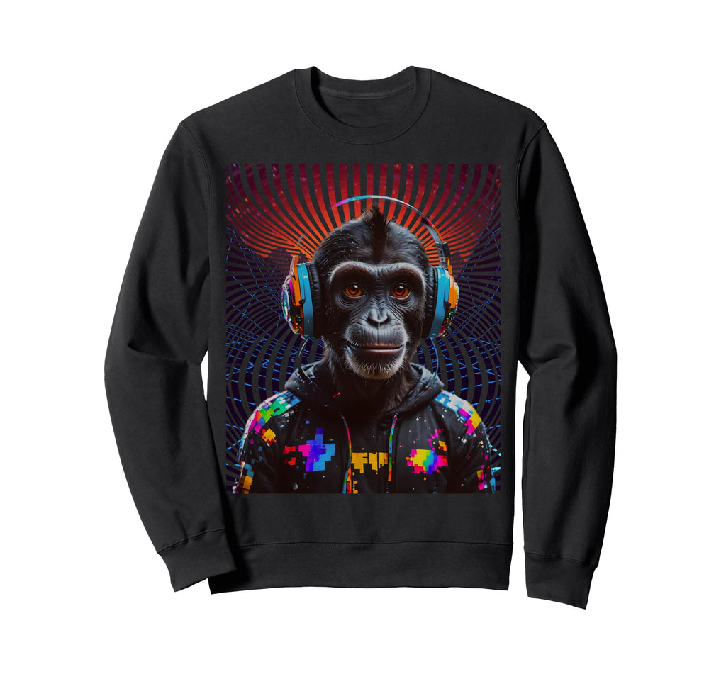 Chimp Dj Vaporwave Vortex Sweatshirt - Casual Everyday Wear Men Women - T-Shirt, Sweatshirt, Hoodie