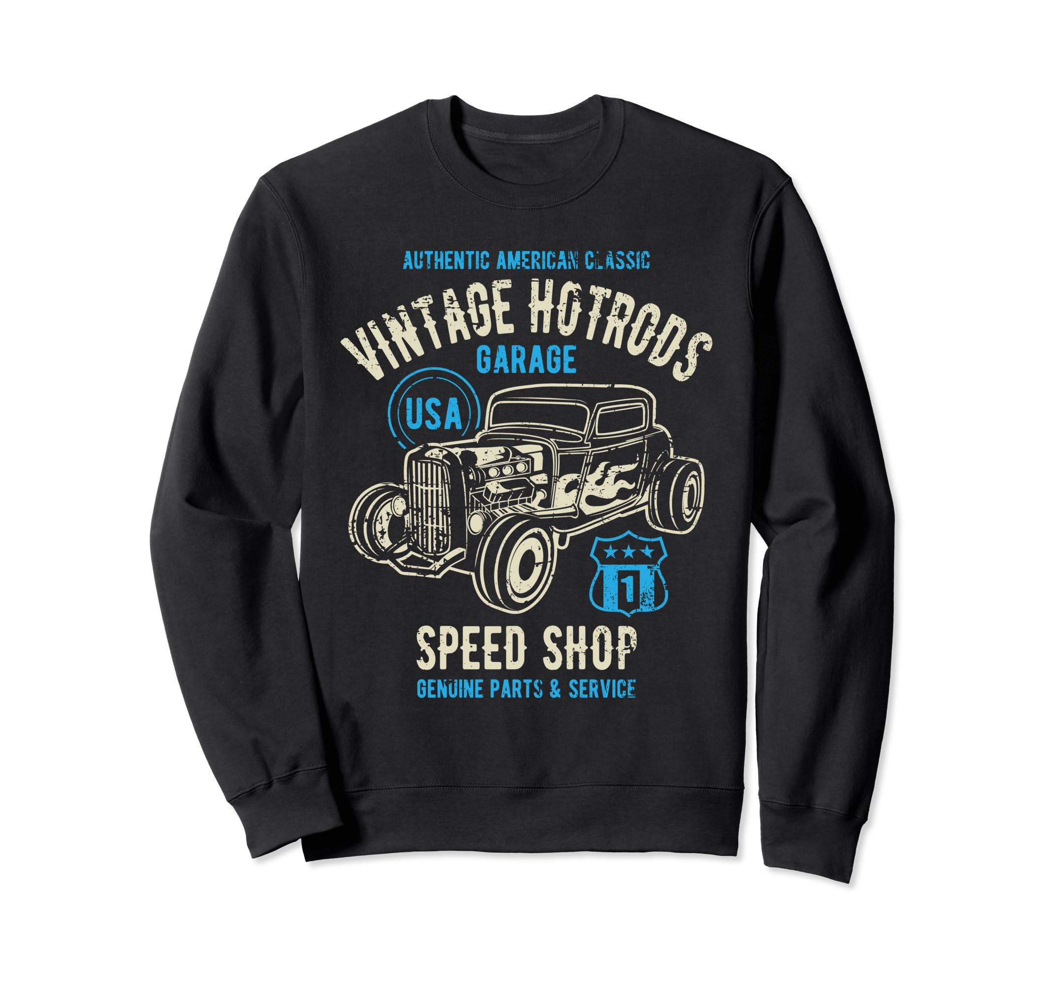 Speed Shop Hotrod Car Distressed Sweatshirt - Casual Everyday Wear Unisex - T-Shirt, Sweatshirt, Hoodie