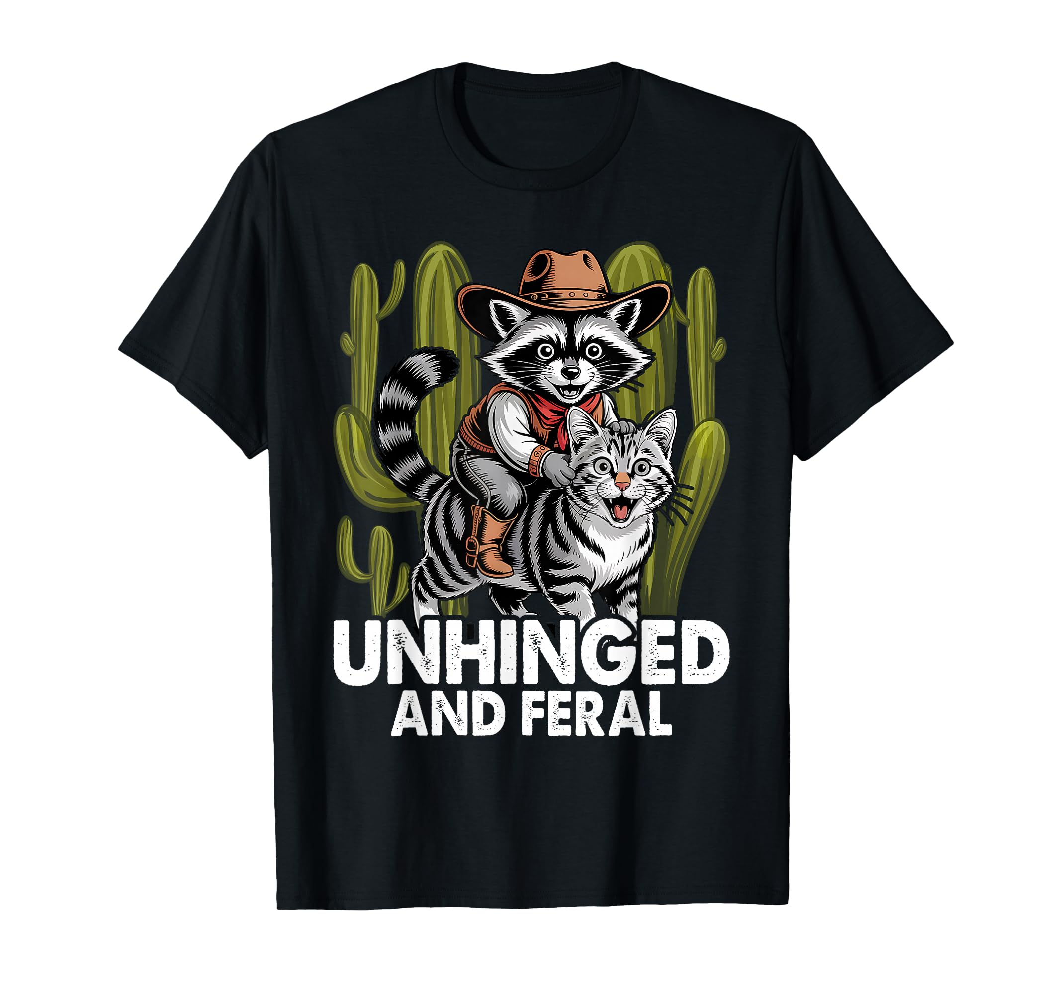 Funny Unhinged And Feral Raccoon Cowboy T-Shirt - Custom Art Print Unisex - T-Shirt, Sweatshirt, Hoodie