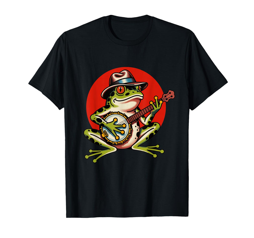 Frog Banjo Tattoo Flash American T-Shirt - Casual Everyday Wear for Adults - T-Shirt, Sweatshirt, Hoodie