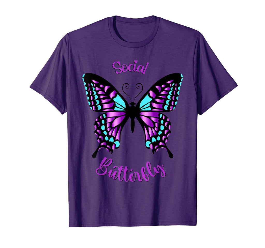 Purple And Blue Social Butterfly T-Shirt - Trendy Graphic Men Women - T-Shirt, Sweatshirt, Hoodie