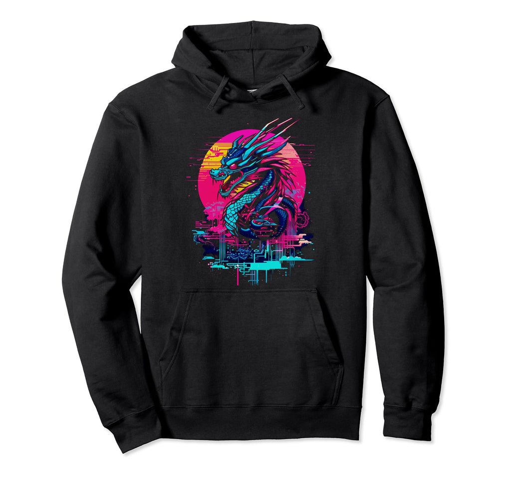 Cyberpunk Dragon Futuristic Outrun Synthwave Hoodie - Graphic Print Unisex - T-Shirt, Sweatshirt, Hoodie