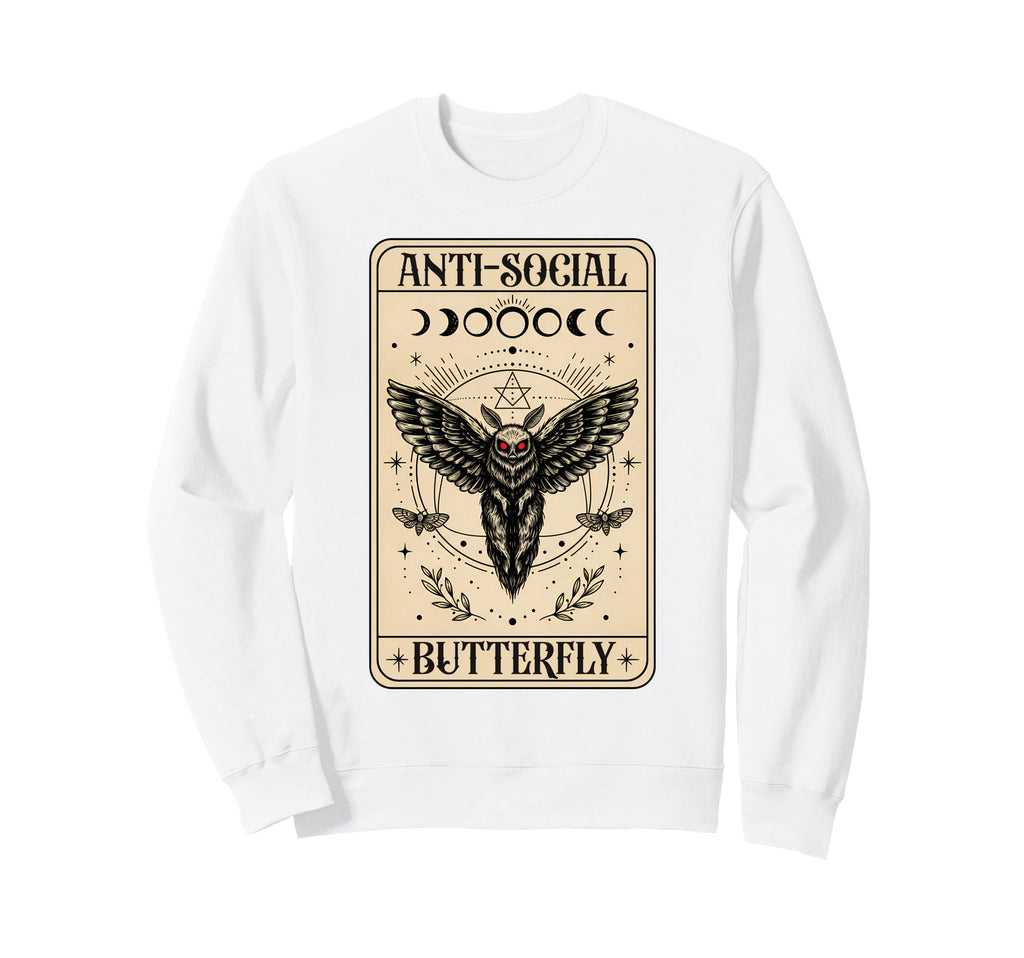 Mothman Anti Social Funny Butterfly Sweatshirt - Minimalist Print Unisex - T-Shirt, Sweatshirt, Hoodie