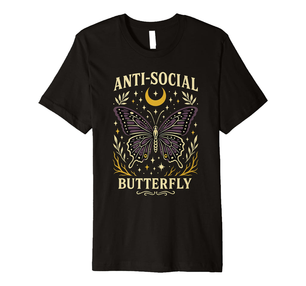 Anti Social Butterfly Moon Stars Funny T-Shirt - Aesthetic Graphic Unisex - T-Shirt, Sweatshirt, Hoodie