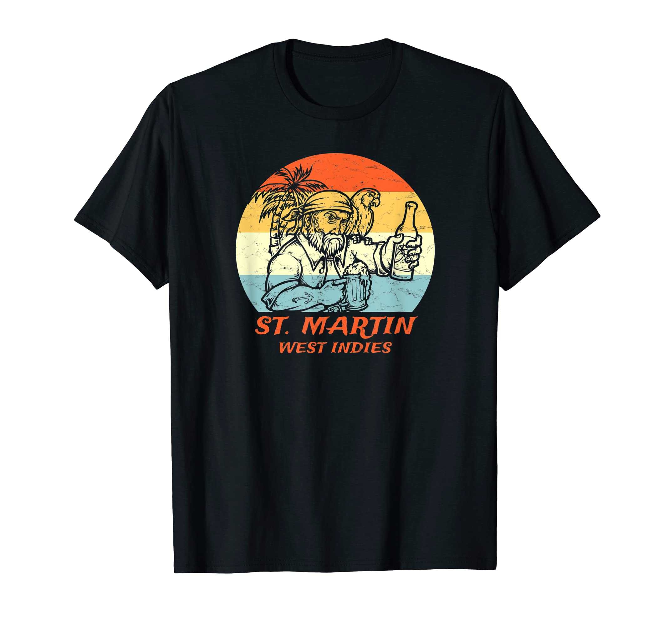 St Martin West Indies Pirate Parrot T-Shirt - Trendy Graphic for Adults - T-Shirt, Sweatshirt, Hoodie