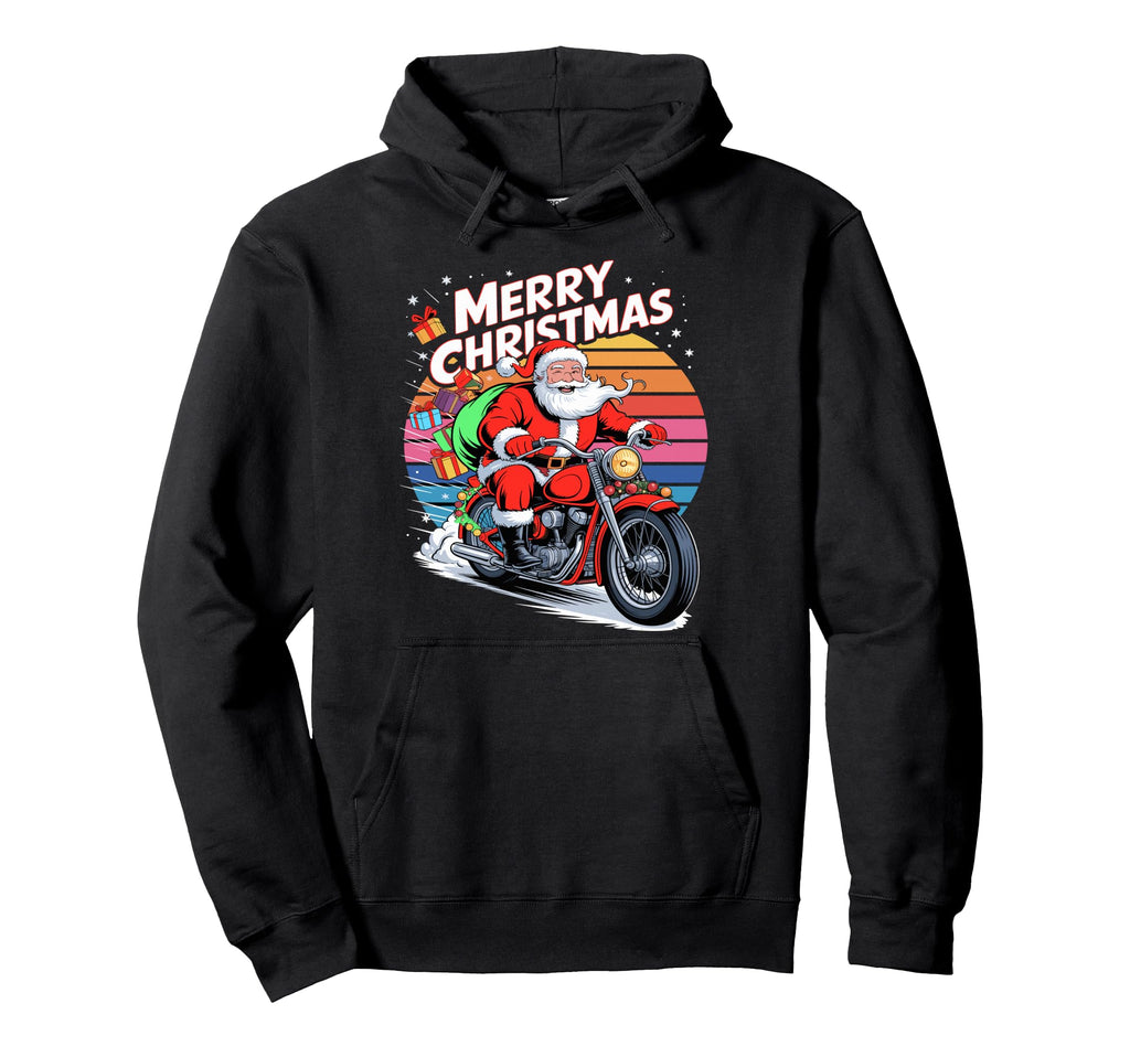 Merry Santa Riding Motorcycle Hoodie - Trendy Graphic Unisex - T-Shirt, Sweatshirt, Hoodie