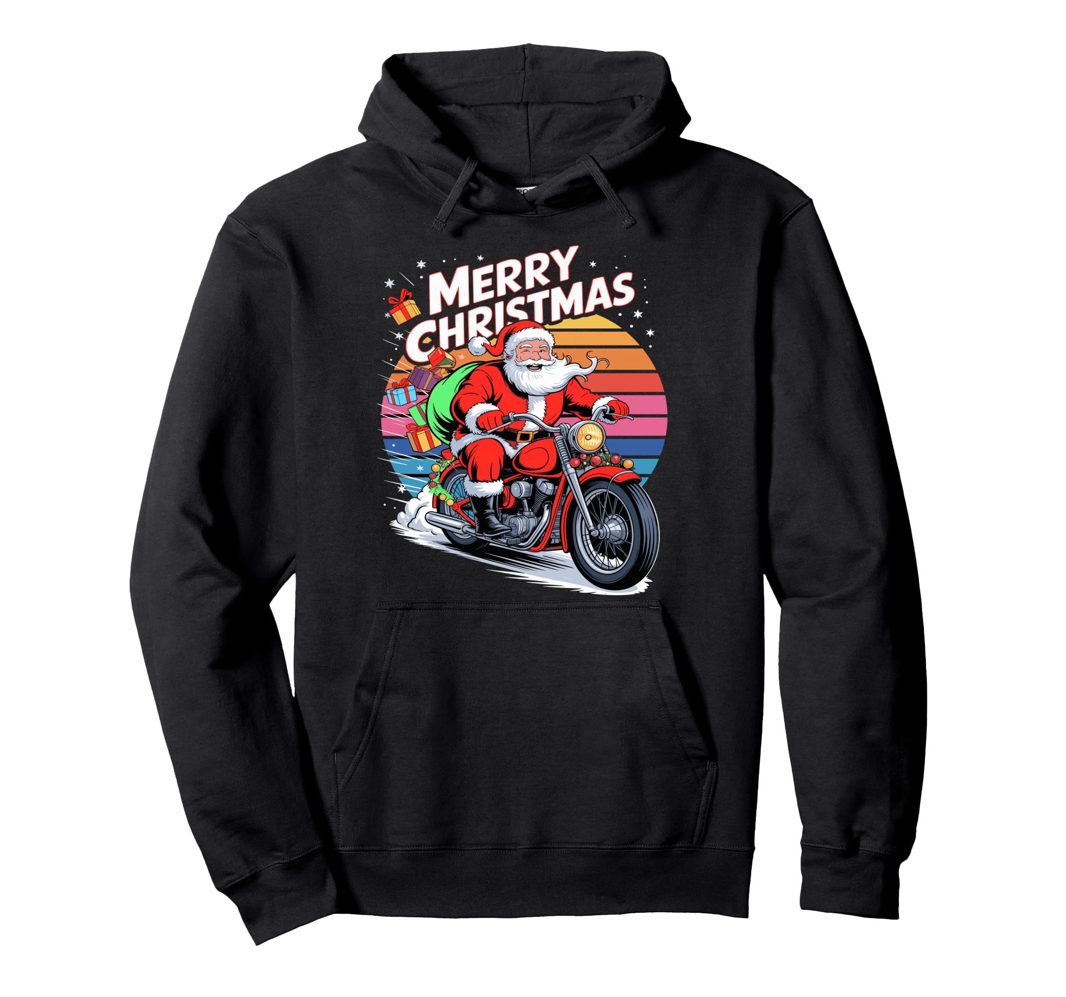 Merry Santa Riding Motorcycle Hoodie - Trendy Graphic Unisex - T-Shirt, Sweatshirt, Hoodie