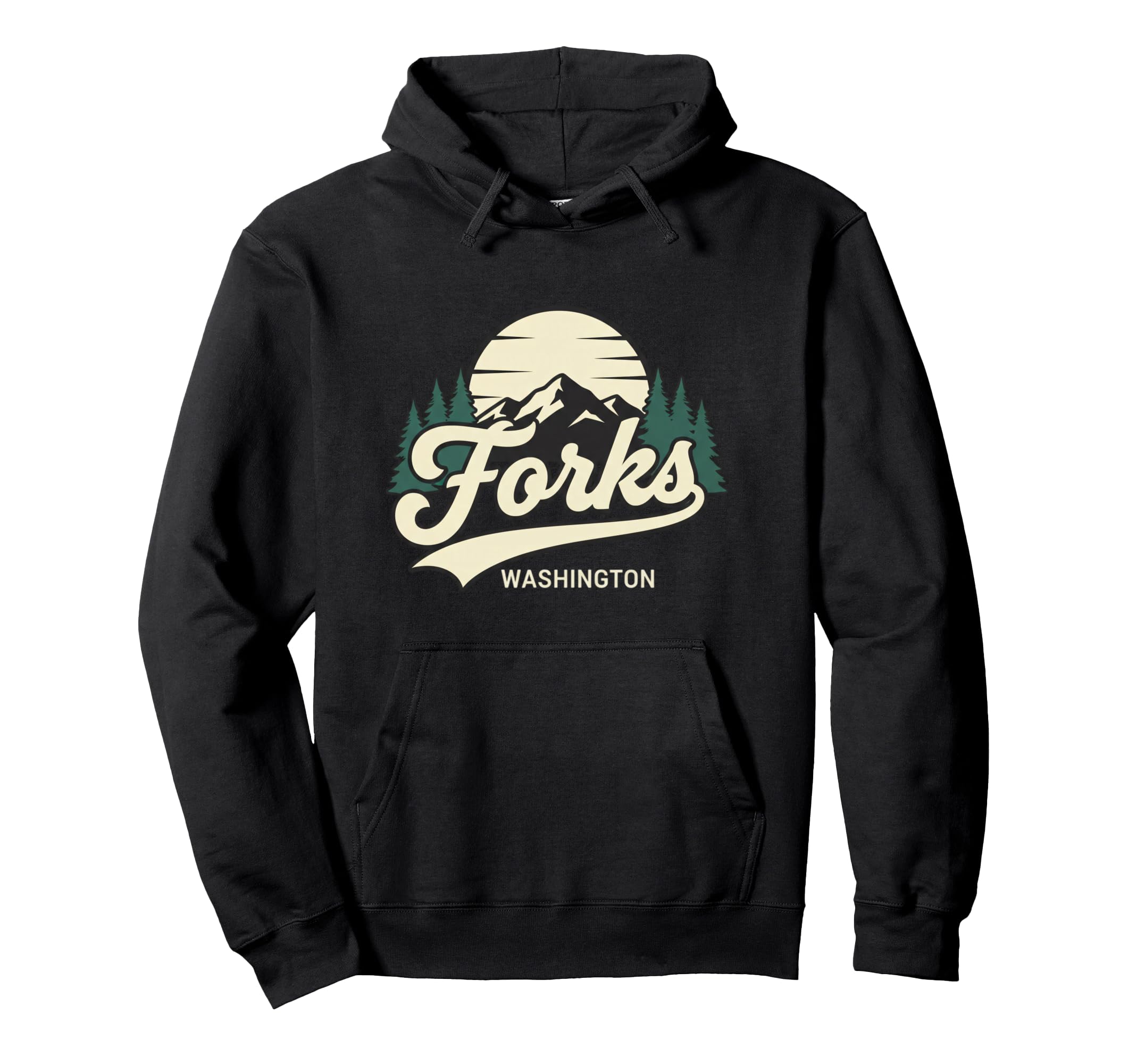 Forks Washington Mountain Town Travel Logo Hoodie - Trendy Graphic Unisex - T-Shirt, Sweatshirt, Hoodie
