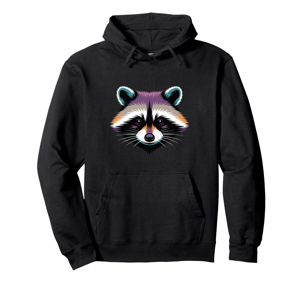 Vibrant Colorful Raccoon Face Head Hoodie - Aesthetic Graphic for Adults - T-Shirt, Sweatshirt, Hoodie
