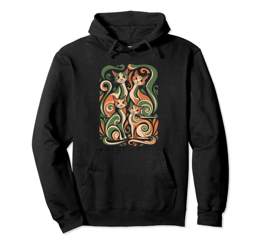 Mid Century Long Neck Cats 50S 60S Hoodie - Graphic Print Men Women - T-Shirt, Sweatshirt, Hoodie