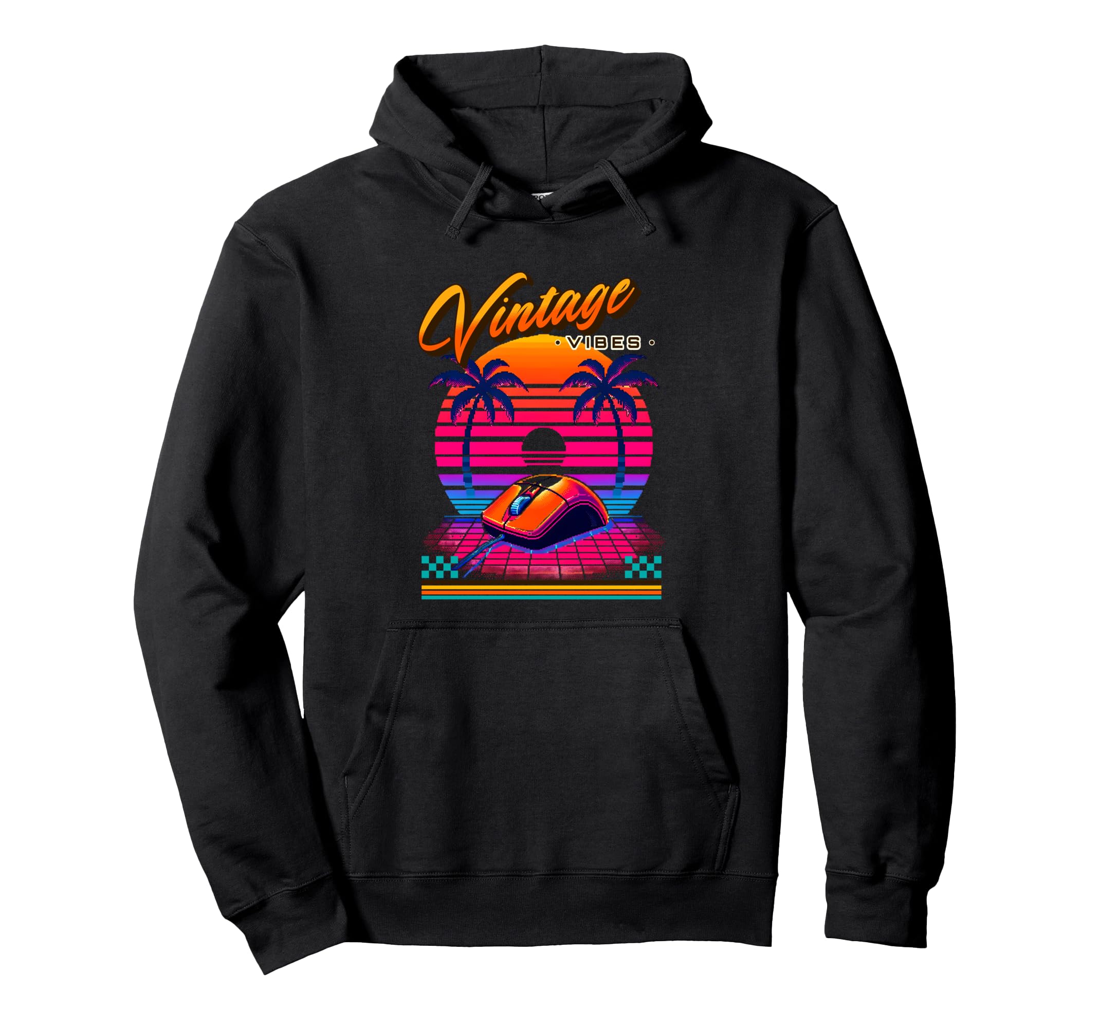 Vibes Old School Mouse 80S Synthwave Hoodie - Novelty Apparel Men Women - T-Shirt, Sweatshirt, Hoodie
