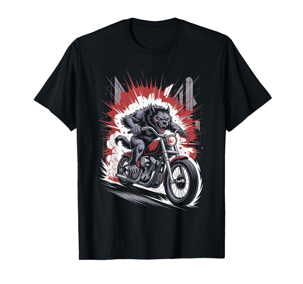 Werewolf Biker Riding Motorcycle T-Shirt - Custom Art Print Men Women - T-Shirt, Sweatshirt, Hoodie