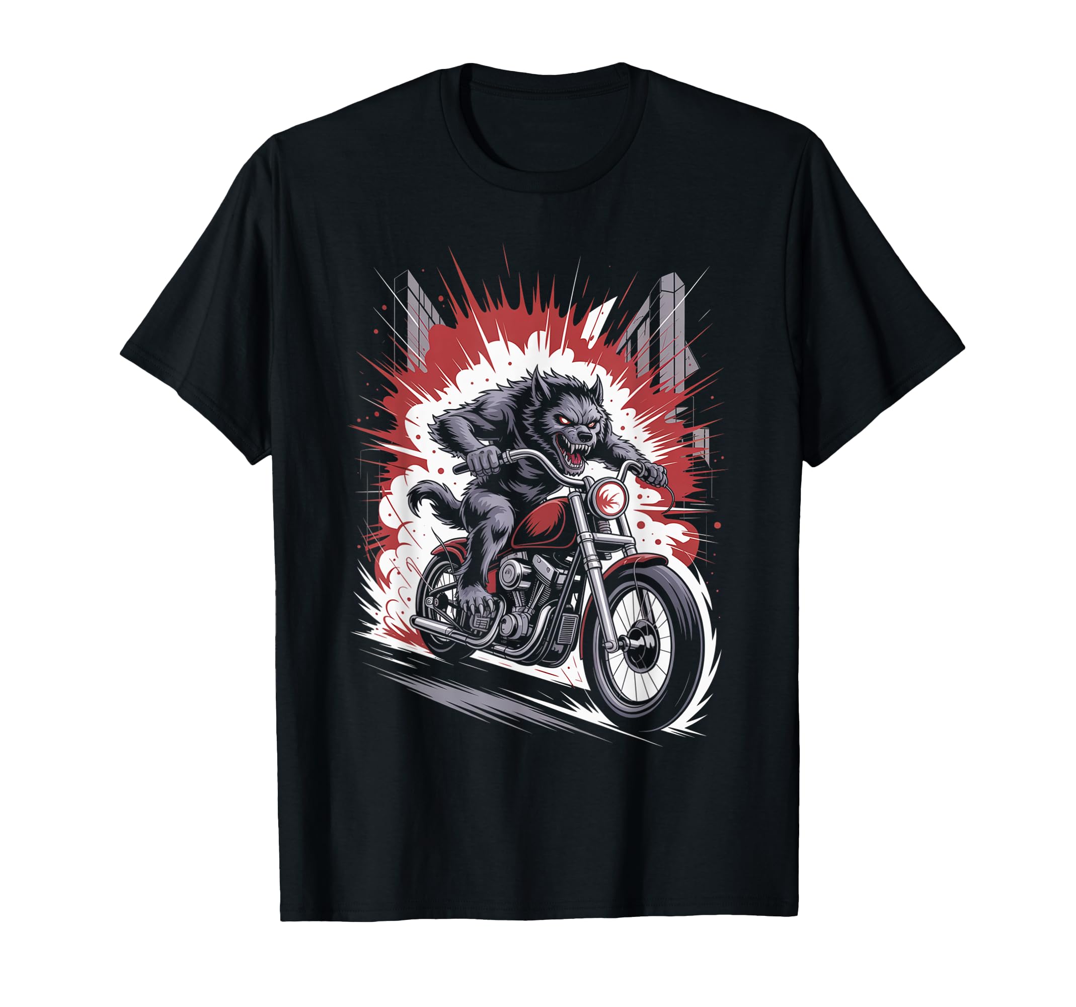 Werewolf Biker Riding Motorcycle T-Shirt - Custom Art Print Men Women - T-Shirt, Sweatshirt, Hoodie
